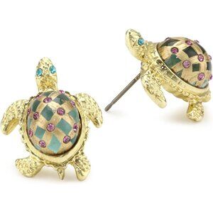 Betsey Johnson Green Turtle Gold-tone Stud Earrings, Unique Textured Details